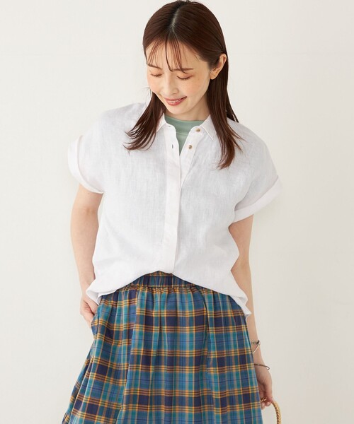 ブラウス シャツ SHIPS Colors:「洗濯機可能」ユーロリネン (EURO Linen) ボクシー シャツ レディース SHIPS Colors:〈洗濯機可能〉ユーロリネン (EURO Linen