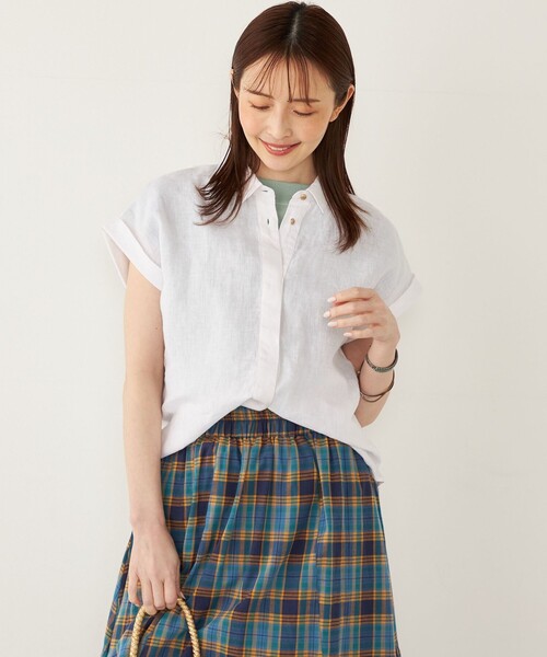 SHIPS Colors(シップス カラーズ)の「SHIPS Colors:ユーロ リネン (EURO Linen) ヒヨク シャツ◇(シャツ/ブラウス・レディース・ブラック/クリーム/オフホワイト/ライトブルー・ONE SIZE)」の18枚目の写真