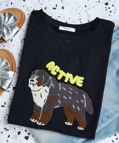 FREAK'S STORE（フリークスストア）の「限定展開　dog サガラ 刺繍 半袖 Tシャツ（Tシャツ/カットソー・レディース・オフホワイト/ブラック/ライトグレー/ネイビー・ﾌﾘ-）」の5枚目の写真