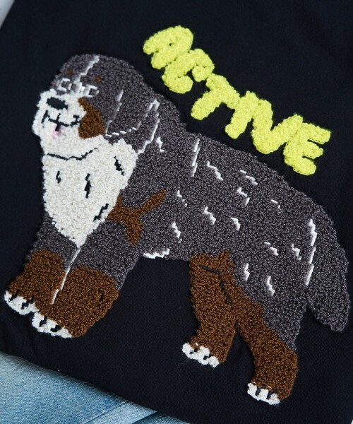 FREAK'S STORE（フリークスストア）の「限定展開　dog サガラ 刺繍 半袖 Tシャツ（Tシャツ/カットソー・レディース・オフホワイト/ブラック/ライトグレー/ネイビー・ﾌﾘ-）」の6枚目の写真