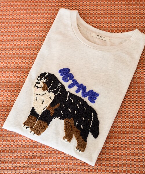 FREAK'S STORE（フリークスストア）の「限定展開　dog サガラ 刺繍 半袖 Tシャツ（Tシャツ/カットソー・レディース・オフホワイト/ブラック/ライトグレー/ネイビー・ﾌﾘ-）」の7枚目の写真