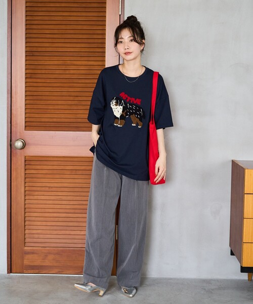 FREAK'S STORE（フリークスストア）の「限定展開　dog サガラ 刺繍 半袖 Tシャツ（Tシャツ/カットソー・レディース・オフホワイト/ブラック/ライトグレー/ネイビー・ﾌﾘ-）」の9枚目の写真