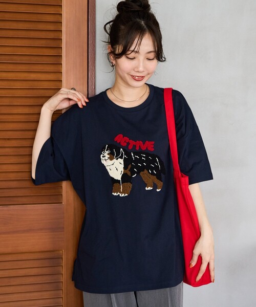 FREAK'S STORE（フリークスストア）の「限定展開　dog サガラ 刺繍 半袖 Tシャツ（Tシャツ/カットソー・レディース・オフホワイト/ブラック/ライトグレー/ネイビー・ﾌﾘ-）」の13枚目の写真