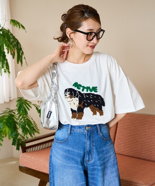 FREAK'S STORE（フリークスストア）の「限定展開　dog サガラ 刺繍 半袖 Tシャツ（Tシャツ/カットソー・レディース・オフホワイト/ブラック/ライトグレー/ネイビー・ﾌﾘ-）」の16枚目の写真