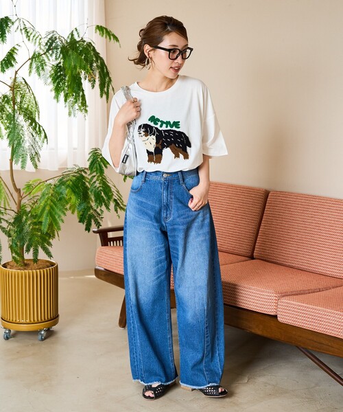 FREAK'S STORE（フリークスストア）の「限定展開　dog サガラ 刺繍 半袖 Tシャツ（Tシャツ/カットソー・レディース・オフホワイト/ブラック/ライトグレー/ネイビー・ﾌﾘ-）」の17枚目の写真