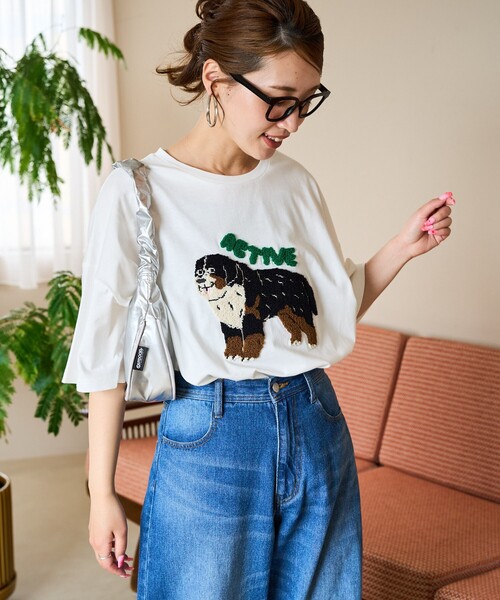 FREAK'S STORE（フリークスストア）の「限定展開　dog サガラ 刺繍 半袖 Tシャツ（Tシャツ/カットソー・レディース・オフホワイト/ブラック/ライトグレー/ネイビー・ﾌﾘ-）」の18枚目の写真