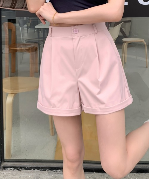 Teem Store(チームストア)の「センタープレスタックショートパンツ(スラックス・レディース・ブラック/ホワイト/ピンク/ベージュ・S/M)」の4枚目の写真