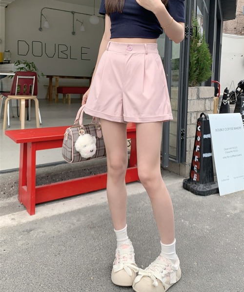 Teem Store(チームストア)の「センタープレスタックショートパンツ(スラックス・レディース・ブラック/ホワイト/ピンク/ベージュ・S/M)」の10枚目の写真