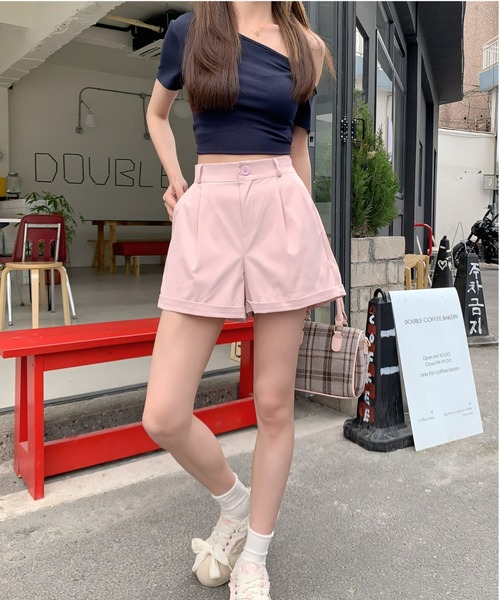 Teem Store(チームストア)の「センタープレスタックショートパンツ(スラックス・レディース・ブラック/ホワイト/ピンク/ベージュ・S/M)」の9枚目の写真