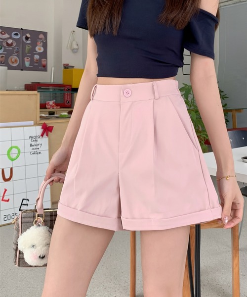 Teem Store(チームストア)の「センタープレスタックショートパンツ(スラックス・レディース・ブラック/ホワイト/ピンク/ベージュ・S/M)」の11枚目の写真