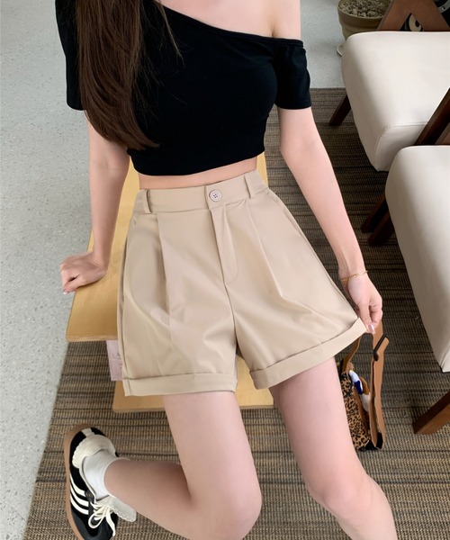 Teem Store(チームストア)の「センタープレスタックショートパンツ(スラックス・レディース・ブラック/ホワイト/ピンク/ベージュ・S/M)」の16枚目の写真