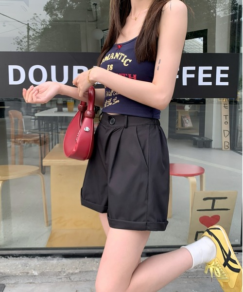 Teem Store(チームストア)の「センタープレスタックショートパンツ(スラックス・レディース・ブラック/ホワイト/ピンク/ベージュ・S/M)」の13枚目の写真