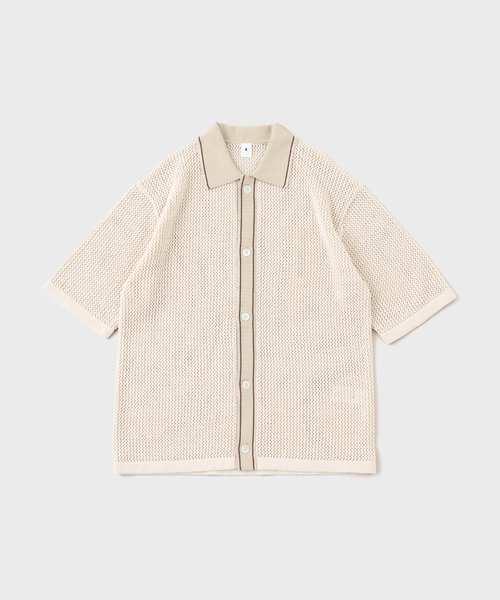 EDIFICE LA BOUCLE（エディフィスラブークル）の「LA BOUCLE (ラブークル) メッシュ ニット シャツ（ニット/セーター・メンズ・ブラック/アイボリー/ライトブルー・2/3）」の2枚目の写真