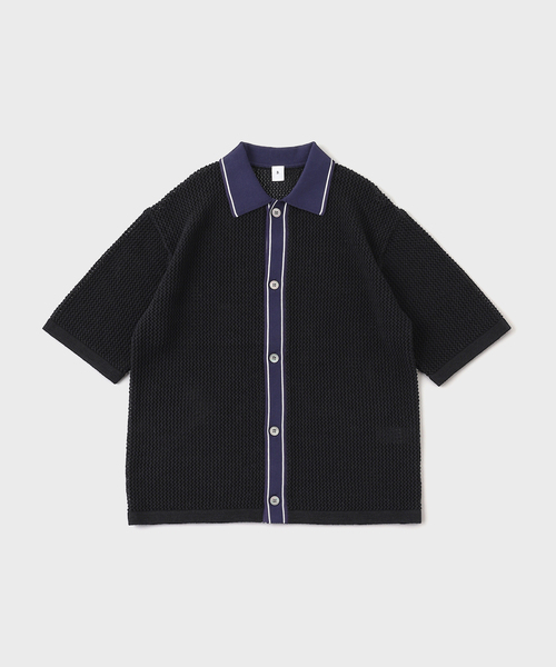 EDIFICE LA BOUCLE（エディフィスラブークル）の「LA BOUCLE (ラブークル) メッシュ ニット シャツ（ニット/セーター・メンズ・ブラック/アイボリー/ライトブルー・2/3）」の3枚目の写真