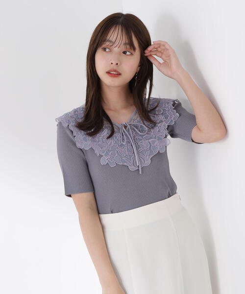 PROPORTION BODY DRESSING（プロポーションボディドレッシング）の「ケープ風レース付ニット / 1215170605（ニット/セーター・レディース・ブルー/ホワイト/ピンク・FREE）」の2枚目の写真