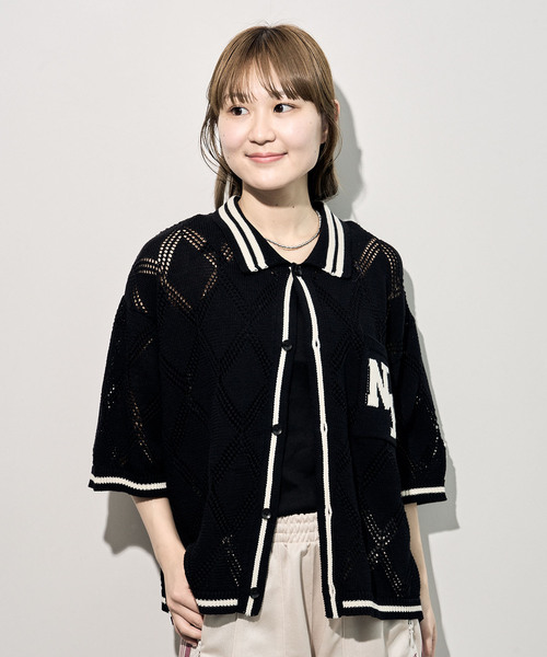 anna sui nyc(アナ スイ エヌ ワイ シー)の「ANNA SUI NYC/クロシェライクシアーニットポロシャツ(ニット/セーター・レディース・ラベンダー/ホワイト/ブラック・FREE)」の8枚目の写真