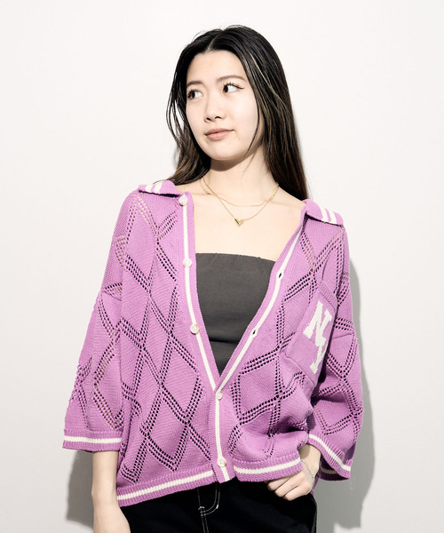 anna sui nyc(アナ スイ エヌ ワイ シー)の「ANNA SUI NYC/クロシェライクシアーニットポロシャツ(ニット/セーター・レディース・ラベンダー/ホワイト/ブラック・FREE)」の19枚目の写真