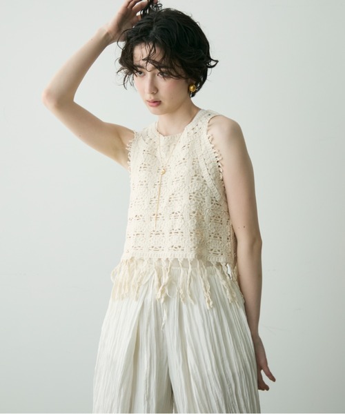 Trish(トリッシュ)の「フリンジ透かし編みプルオーバー(ベスト・レディース・アイボリー・FREE)」の19枚目の写真