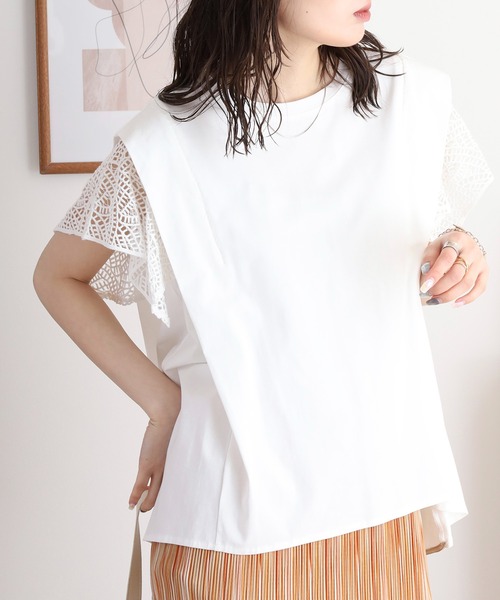 セール】EGLANTINE 袖レースカットソー（Tシャツ/カットソー