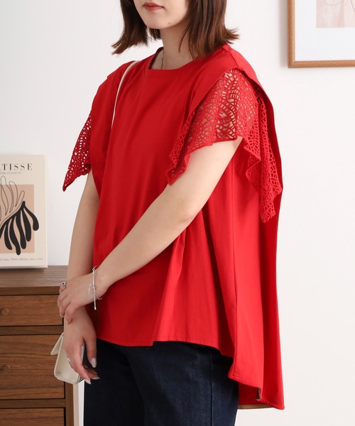 EGLANTINE（エグランティーヌ）の「EGLANTINE 袖レースカットソー（Tシャツ/カットソー・レディース・レッド/ロイヤルブルー/ブラック/オフホワイト・40）」の18枚目の写真