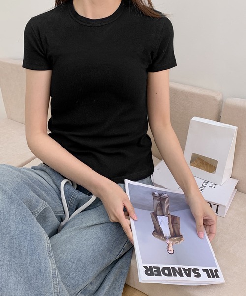LOWO(ロワ)の「綿混ベーシックデザインTシャツ カットソー(Tシャツ/カットソー・レディース・ホワイト/ブラック/グレー・L/M/S)」の1枚目の写真