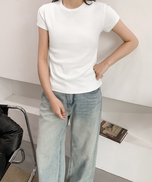 LOWO(ロワ)の「綿混ベーシックデザインTシャツ カットソー(Tシャツ/カットソー・レディース・ホワイト/ブラック/グレー・L/M/S)」の14枚目の写真