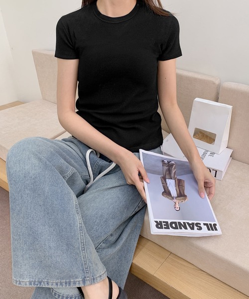 LOWO(ロワ)の「綿混ベーシックデザインTシャツ カットソー(Tシャツ/カットソー・レディース・ホワイト/ブラック/グレー・L/M/S)」の17枚目の写真