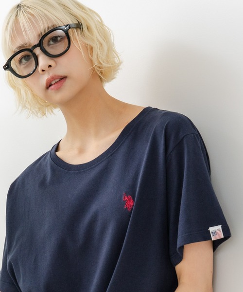 U.S. POLO ASSN.(ユーエスポロアッスン)の「【U.S. POLO ASSN./ユーエスポロアッスン】ブランドロゴワンポイント刺繍 無地・ボーダー柄Tシャツ レディース(Tシャツ/カットソー・レディース・ホワイト/ネイビー/サックスブルー/ピンク/イエロー/杢グレー/スミクロ・MEDIUM/LARGE)」の5枚目の写真