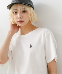 【U.S. POLO ASSN./ユーエスポロアッスン】ブランドロゴワンポイント刺繍 無地・ボーダー柄Tシャツ レディース
