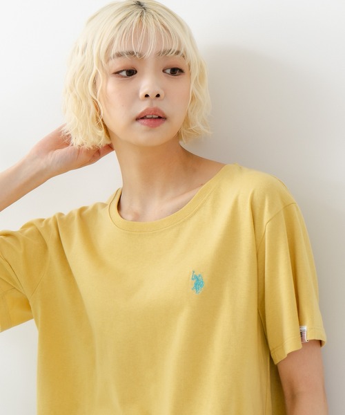 U.S. POLO ASSN.(ユーエスポロアッスン)の「【U.S. POLO ASSN./ユーエスポロアッスン】ブランドロゴワンポイント刺繍 無地・ボーダー柄Tシャツ レディース(Tシャツ/カットソー・レディース・ホワイト/ネイビー/サックスブルー/ピンク/イエロー/杢グレー/スミクロ・MEDIUM/LARGE)」の6枚目の写真