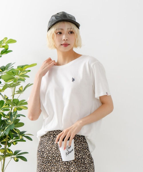 U.S. POLO ASSN.(ユーエスポロアッスン)の「【U.S. POLO ASSN./ユーエスポロアッスン】ブランドロゴワンポイント刺繍 無地・ボーダー柄Tシャツ レディース(Tシャツ/カットソー・レディース・ホワイト/ネイビー/サックスブルー/ピンク/イエロー/杢グレー/スミクロ・MEDIUM/LARGE)」の11枚目の写真