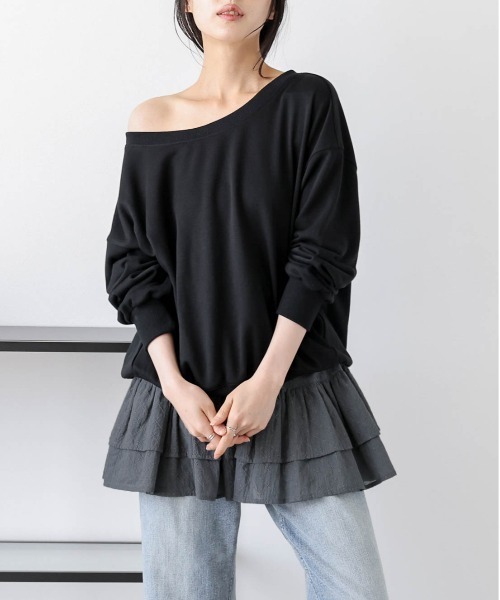 AMELY(エミリー)の「マルチウェイコットンフリルスカート(キャミソール・レディース・ブラック/ホワイト/グレー・フリー)」の1枚目の写真