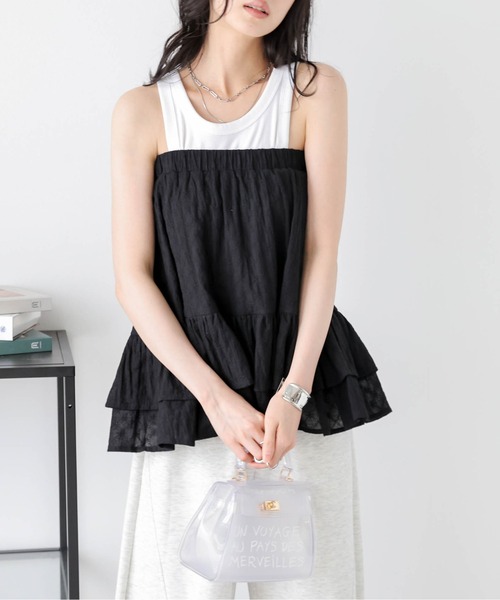 AMELY(エミリー)の「マルチウェイコットンフリルスカート(キャミソール・レディース・ブラック/ホワイト/グレー・フリー)」の3枚目の写真