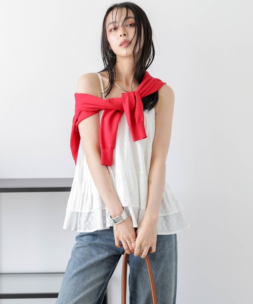 AMELY(エミリー)の「マルチウェイコットンフリルスカート(キャミソール・レディース・ブラック/ホワイト/グレー・フリー)」の14枚目の写真