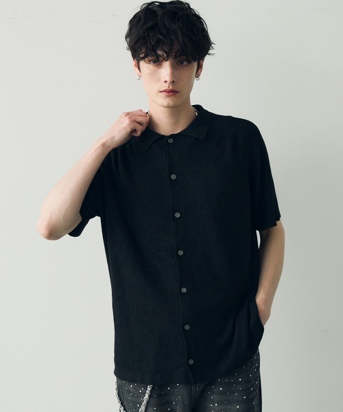 Shoowtime(ショウタイム)の「button-down summer knit tops / ボタンダウンサマーニットトップス(Tシャツ/カットソー・メンズ・ブラック/グレー・MEDIUM/LARGE/X-LARGE)」の11枚目の写真