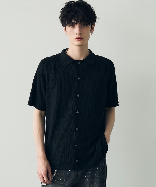 Shoowtime(ショウタイム)の「button-down summer knit tops / ボタンダウンサマーニットトップス(Tシャツ/カットソー・メンズ・ブラック/グレー・MEDIUM/LARGE/X-LARGE)」の13枚目の写真