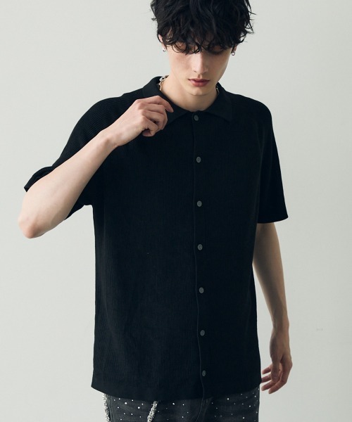 Shoowtime(ショウタイム)の「button-down summer knit tops / ボタンダウンサマーニットトップス(Tシャツ/カットソー・メンズ・ブラック/グレー・MEDIUM/LARGE/X-LARGE)」の8枚目の写真