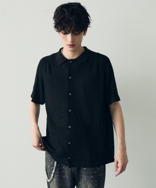 Shoowtime(ショウタイム)の「button-down summer knit tops / ボタンダウンサマーニットトップス(Tシャツ/カットソー・メンズ・ブラック/グレー・MEDIUM/LARGE/X-LARGE)」の9枚目の写真