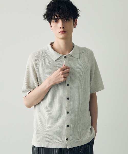 Shoowtime(ショウタイム)の「button-down summer knit tops / ボタンダウンサマーニットトップス(Tシャツ/カットソー・メンズ・ブラック/グレー・MEDIUM/LARGE/X-LARGE)」の22枚目の写真