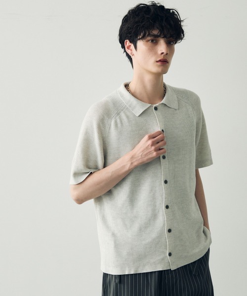Shoowtime(ショウタイム)の「button-down summer knit tops / ボタンダウンサマーニットトップス(Tシャツ/カットソー・メンズ・ブラック/グレー・MEDIUM/LARGE/X-LARGE)」の3枚目の写真