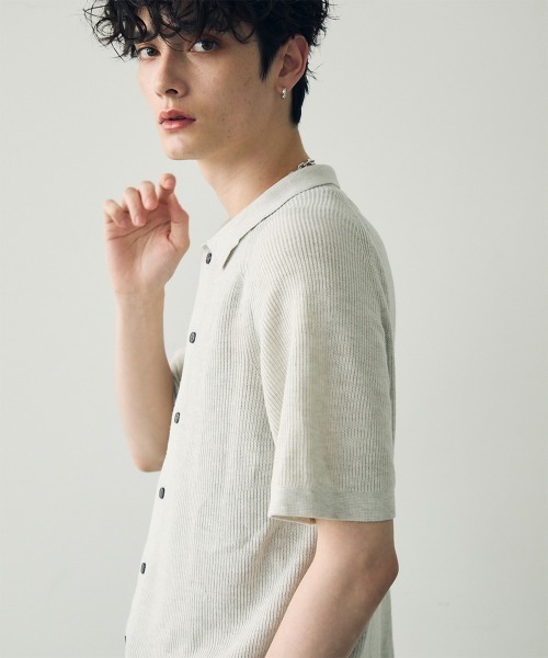 Shoowtime(ショウタイム)の「button-down summer knit tops / ボタンダウンサマーニットトップス(Tシャツ/カットソー・メンズ・ブラック/グレー・MEDIUM/LARGE/X-LARGE)」の15枚目の写真