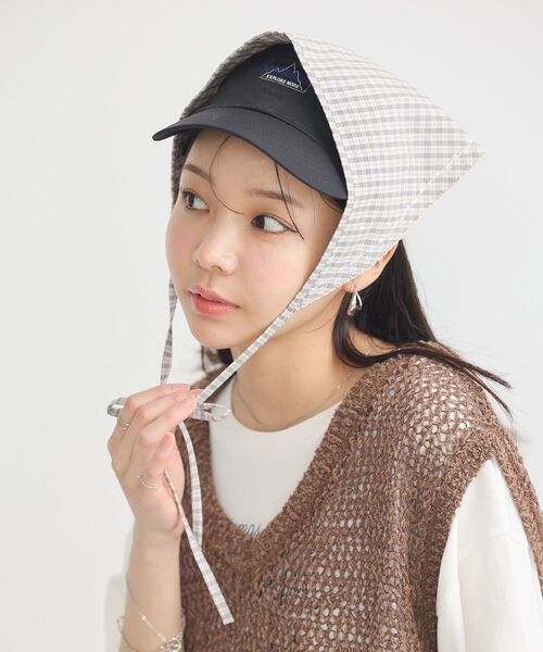 earth music&ecology(アースミュージックアンドエコロジー)の「チェックバブーシュカ(その他ヘアアクセサリー・レディース・ブルー/グリーン/アイボリー・FREE)」の2枚目の写真