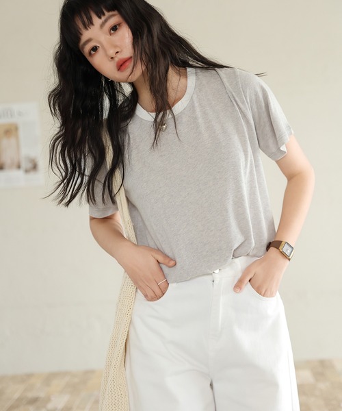 MAISON DE THERESE（メゾン ド テレーズ）の「コンビカラー クルーネックTシャツ（Tシャツ/カットソー・レディース・A/ホワイト/ベージュ/B・M/L）」の18枚目の写真