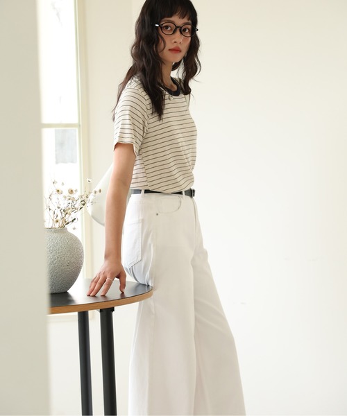 MAISON DE THERESE（メゾン ド テレーズ）の「コンビカラー クルーネックTシャツ（Tシャツ/カットソー・レディース・A/ホワイト/ベージュ/B・M/L）」の6枚目の写真