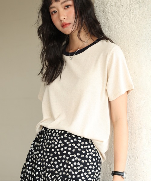 MAISON DE THERESE（メゾン ド テレーズ）の「コンビカラー クルーネックTシャツ（Tシャツ/カットソー・レディース・A/ホワイト/ベージュ/B・M/L）」の12枚目の写真