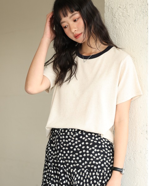 MAISON DE THERESE（メゾン ド テレーズ）の「コンビカラー クルーネックTシャツ（Tシャツ/カットソー・レディース・A/ホワイト/ベージュ/B・M/L）」の11枚目の写真