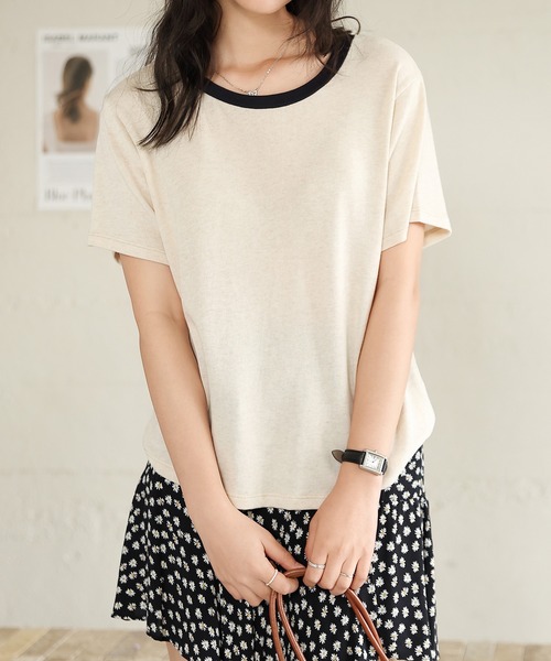 MAISON DE THERESE（メゾン ド テレーズ）の「コンビカラー クルーネックTシャツ（Tシャツ/カットソー・レディース・A/ホワイト/ベージュ/B・M/L）」の8枚目の写真