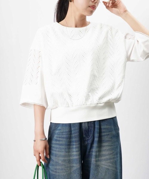 美品 Leilian レースドッキング カットソー Tシャツ 大きい