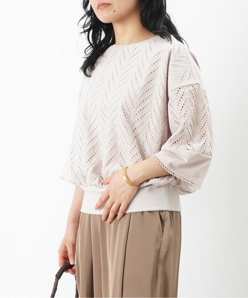 美品 Leilian レースドッキング カットソー Tシャツ 大きい