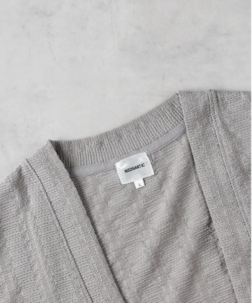 Right-on（ライトオン）の「【店舗で人気】【NEOSARTIC】透かし編み格子ストライプ柄五分袖カーディガンアンサンブル（カーディガン/ボレロ・メンズ・ブラウン/グリーン/ライトグレー・XL/M/L）」の5枚目の写真